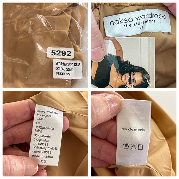 Naked Wardrobe The Statement Fitted Dress NEW Sz XS Gold Bustier Strapless - Picture 9 of 9